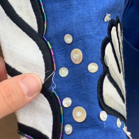 ibe Vintage 1980s Blue Linen Sea Shell Blazer Size 6 Novelty Print - Picture 11 of 12